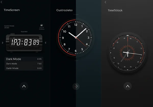 TimeScreen clock showing multiple customizable themes