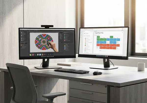 Second monitor displaying a large, clean online clock.