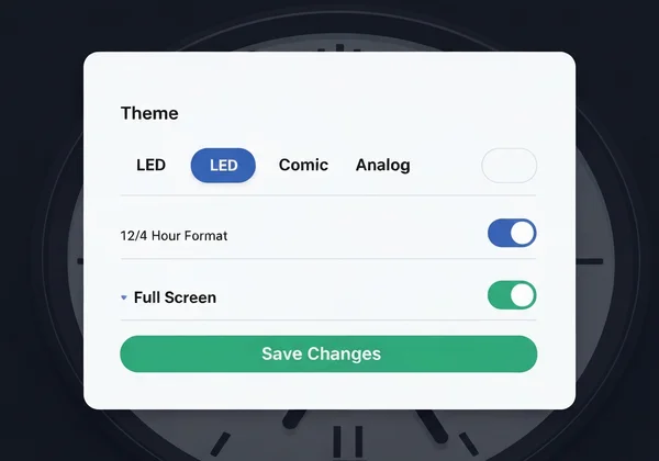 TimeScreen customization panel with "Save Changes" button
